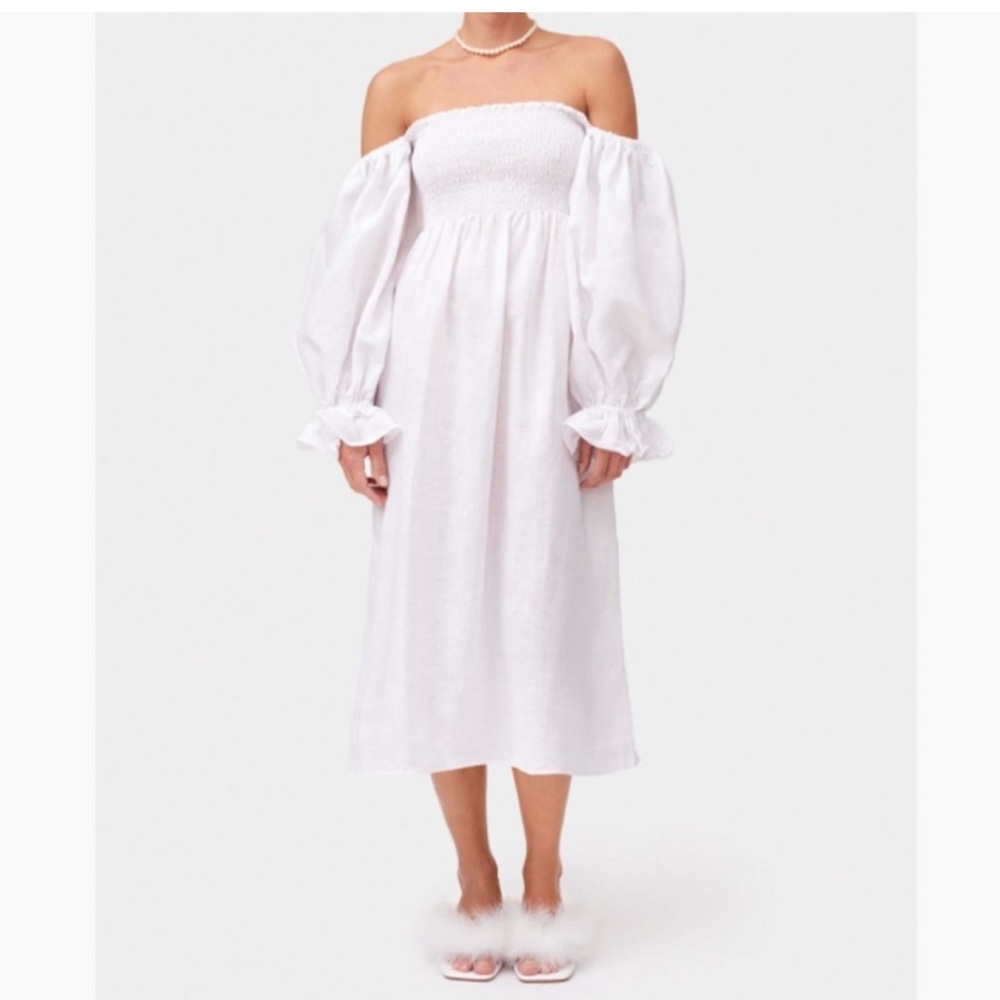 Sleeper White Off-Shoulder Midi Dress